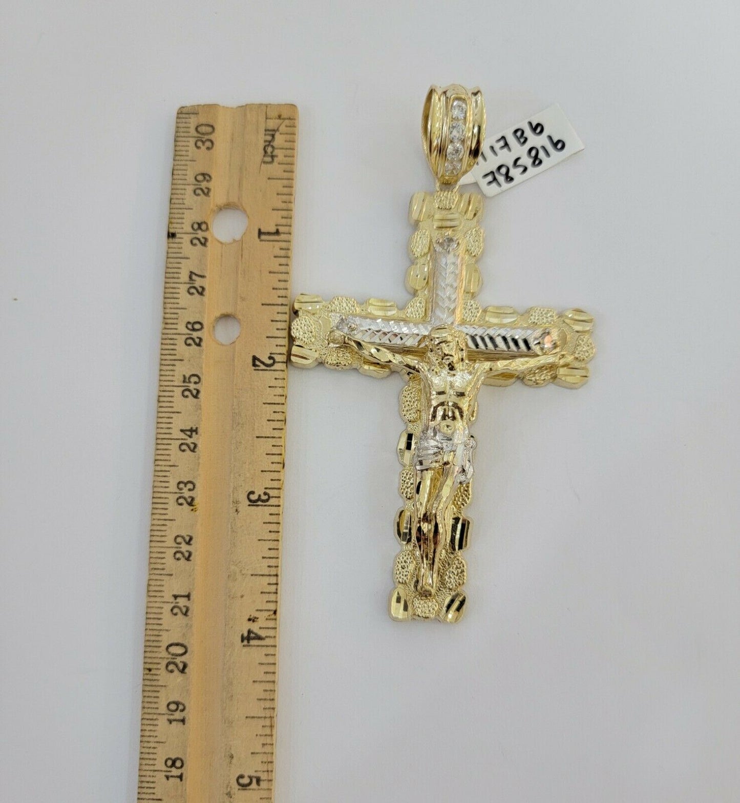 10k yellow Gold cross Pendant charm Jesus crucifix 4" 3" 2" 1.5" Men women, REAL