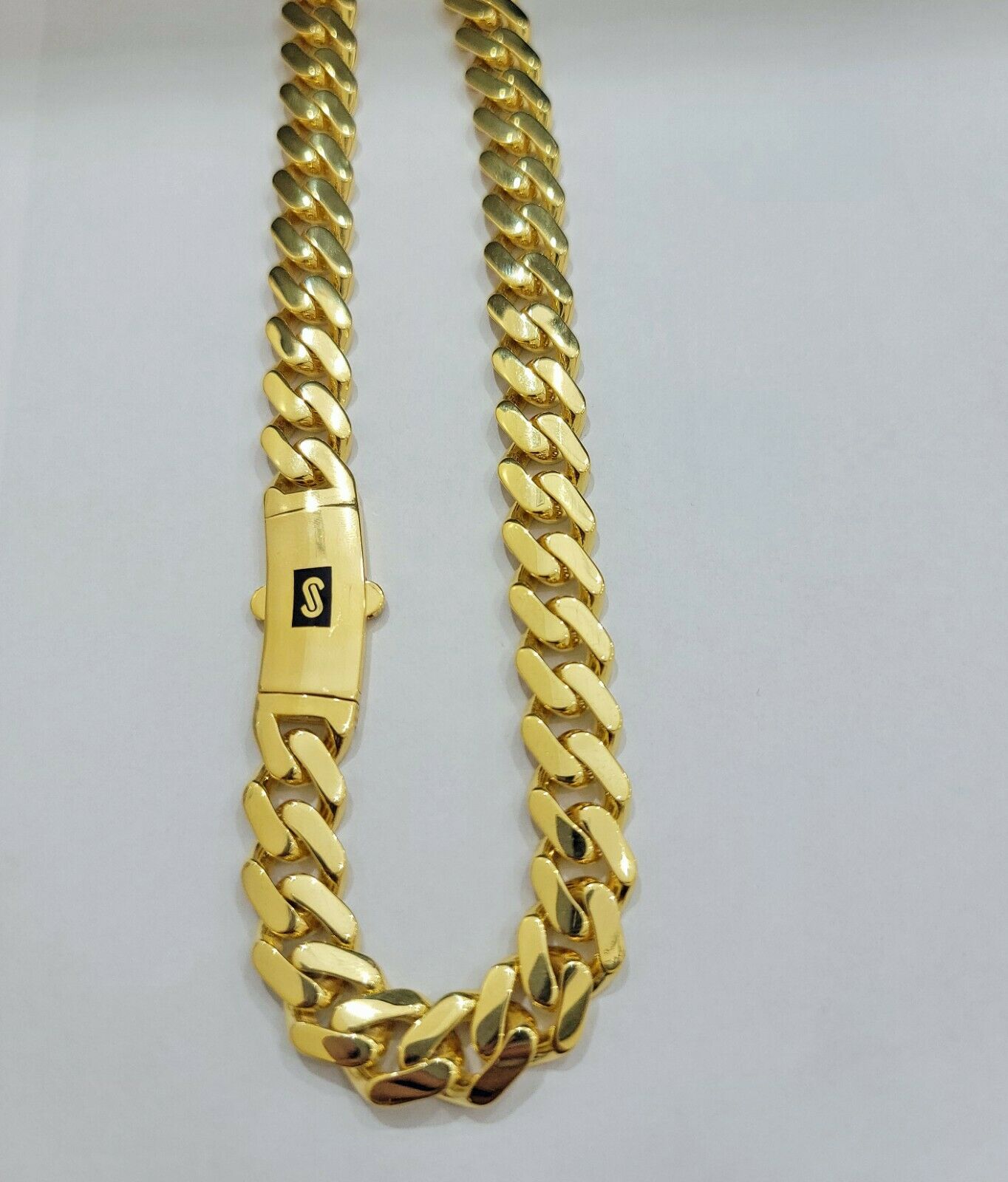 Miami Cuban Royal Link Chain Shiny Plain Necklace Monaco, Real 10K Yellow Gold