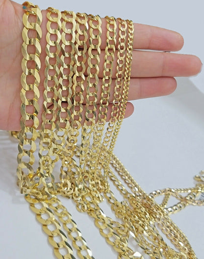 Real 14k Gold Chain Solid Cuban Curb Link Bracelet Necklace 3mm-10mm 7"-30" 14kt