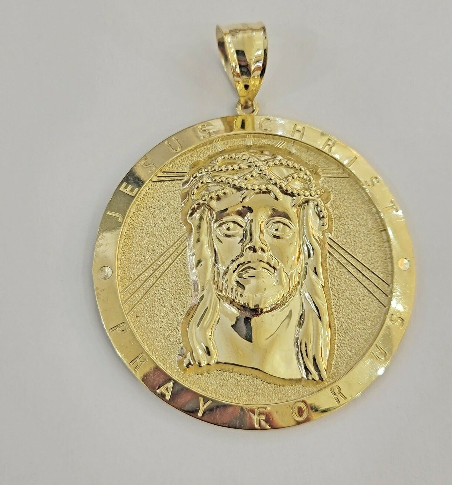 Mens Real 10kt Yellow Gold Pendant Jesus Head Charm 2.5" Medallion 10kt ,LIMITED