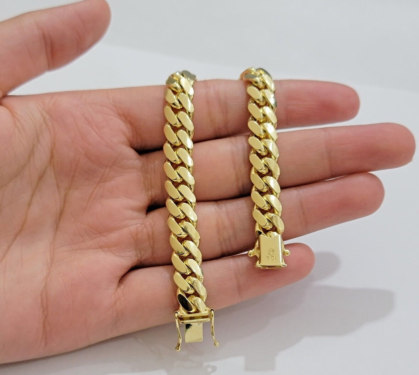 Solid 10k Gold Bracelet 8mm Miami Cuban Link 8" long Box Clasp 10kt Yellow, REAL