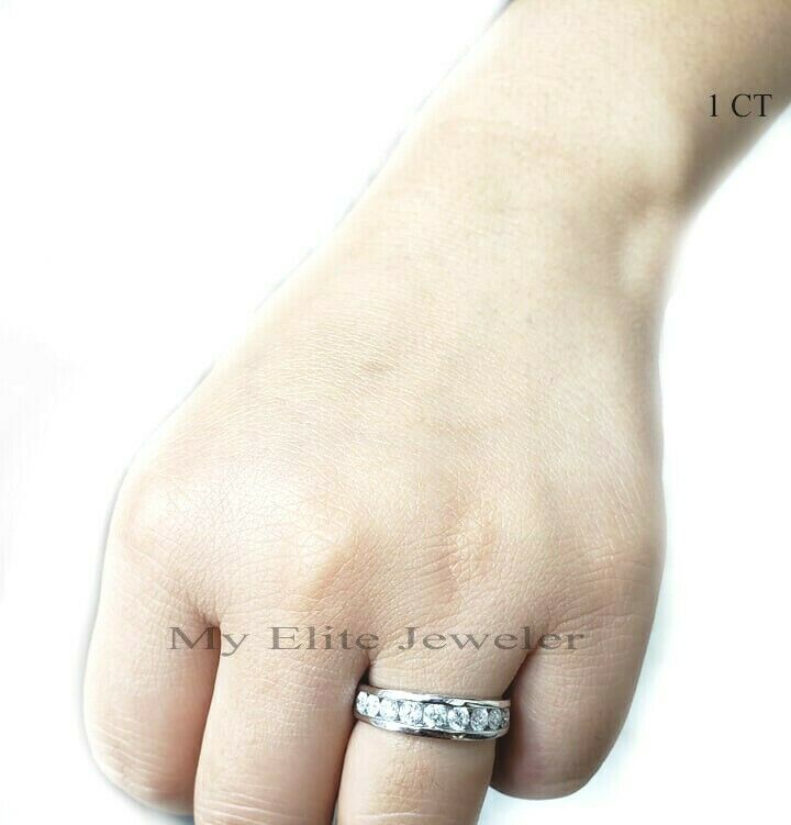 SOLID 14K White Gold Diamonds Men Band Ring 100%REAL anillo de oro con diamantes