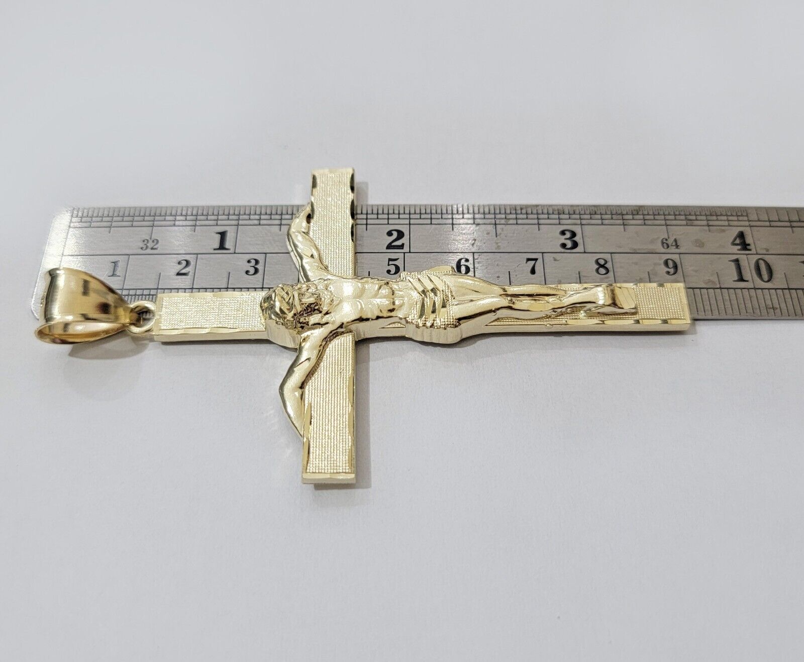 Real 10k Yellow Gold Cross Charm Pendant Jesus Crucifix 3.5