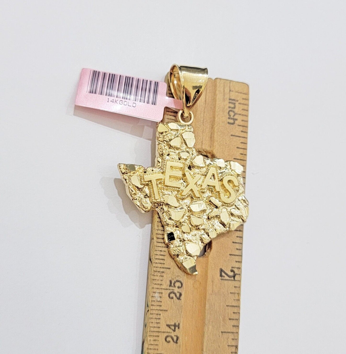 14k Gold Chain & Charm Nugget Texas map pendant Cuban Link Necklace 24 Inch 5mm