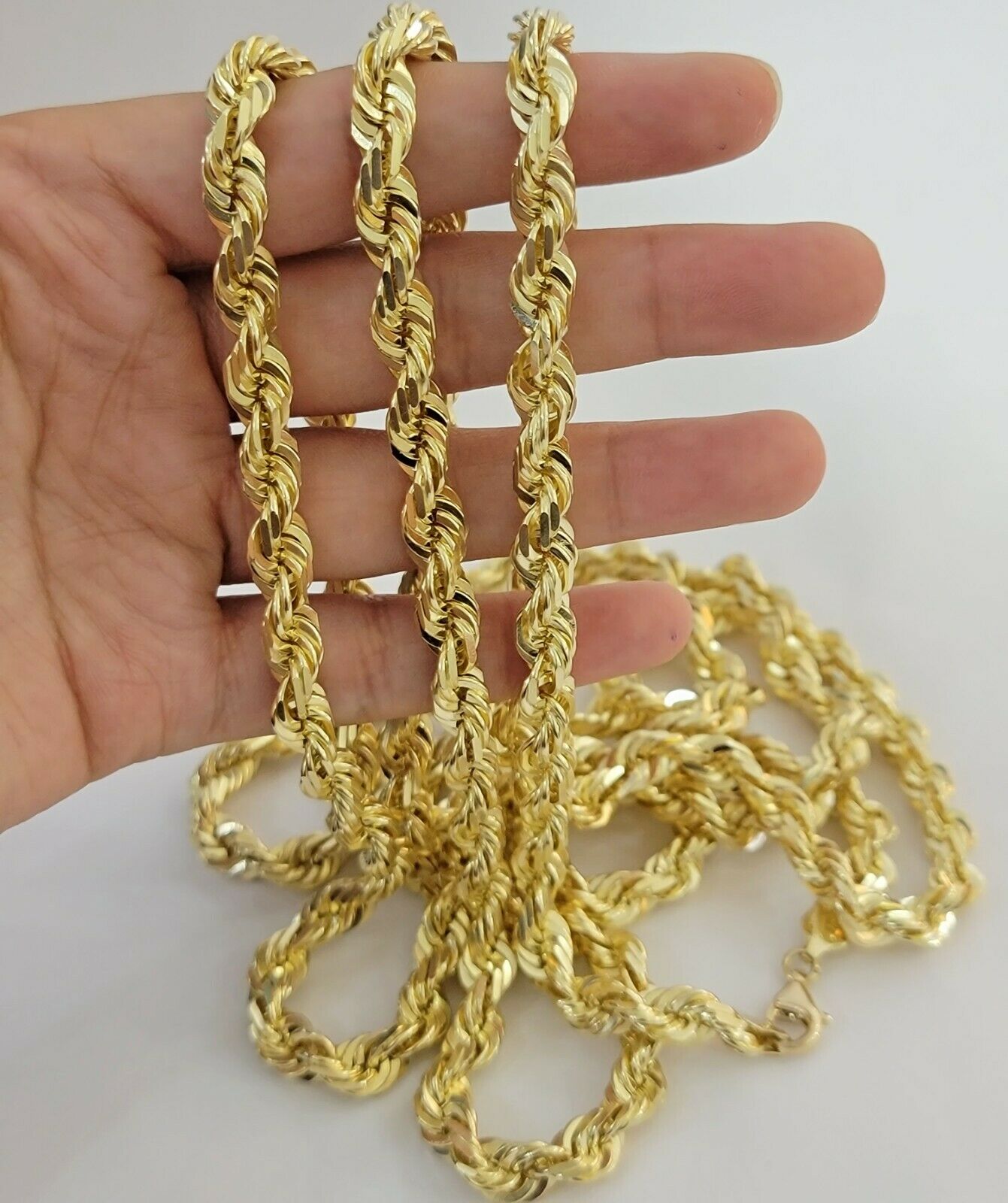 SOLID Gold 10k Rope Chain 8mm 18"-30" Inch 10kt Yellow Gold Necklace Diamond Cut