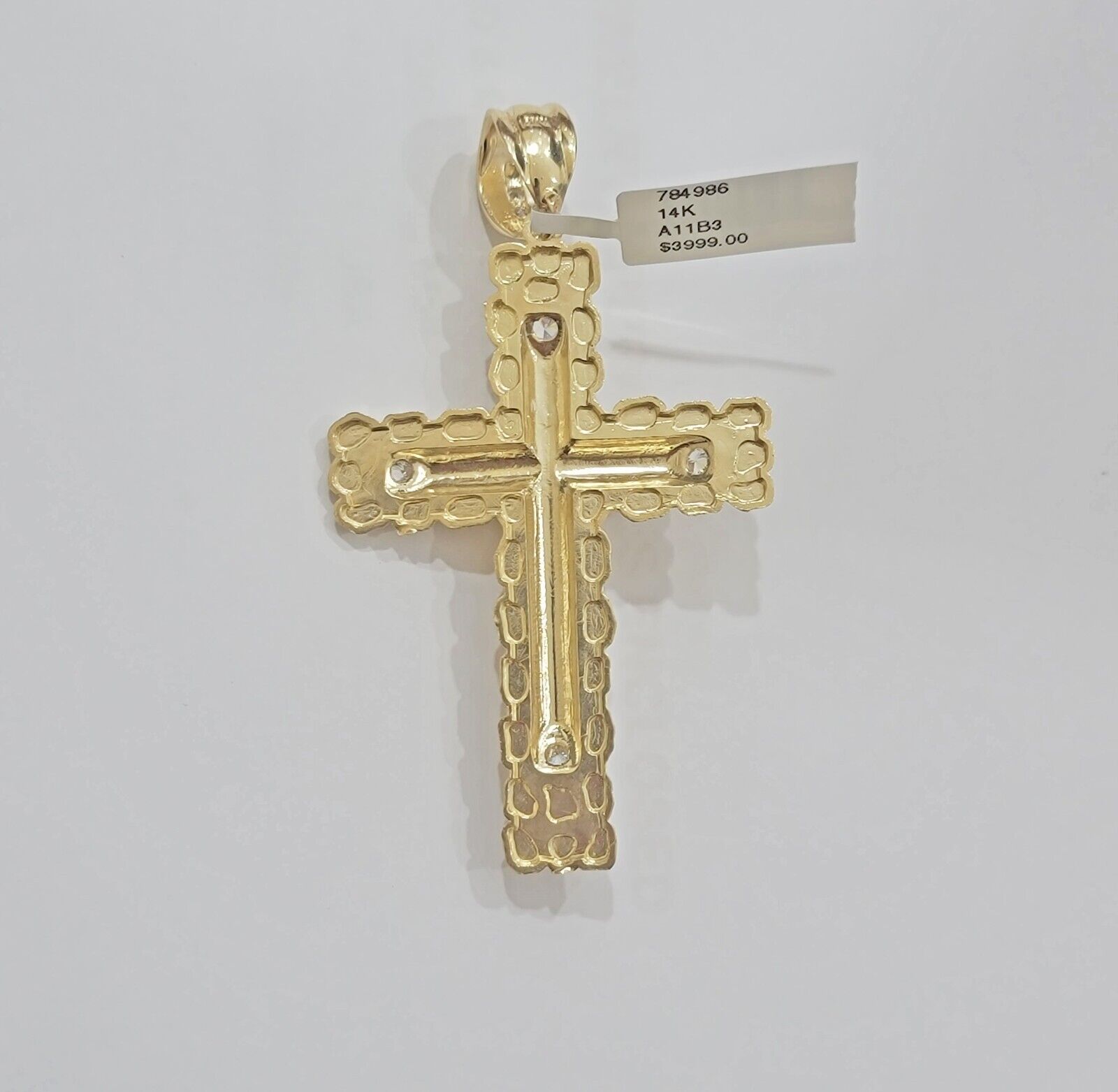 Real 14kt Gold Cross Charm Pendant Jesus Crucifix 3" Yellow Gold For Men's Chain