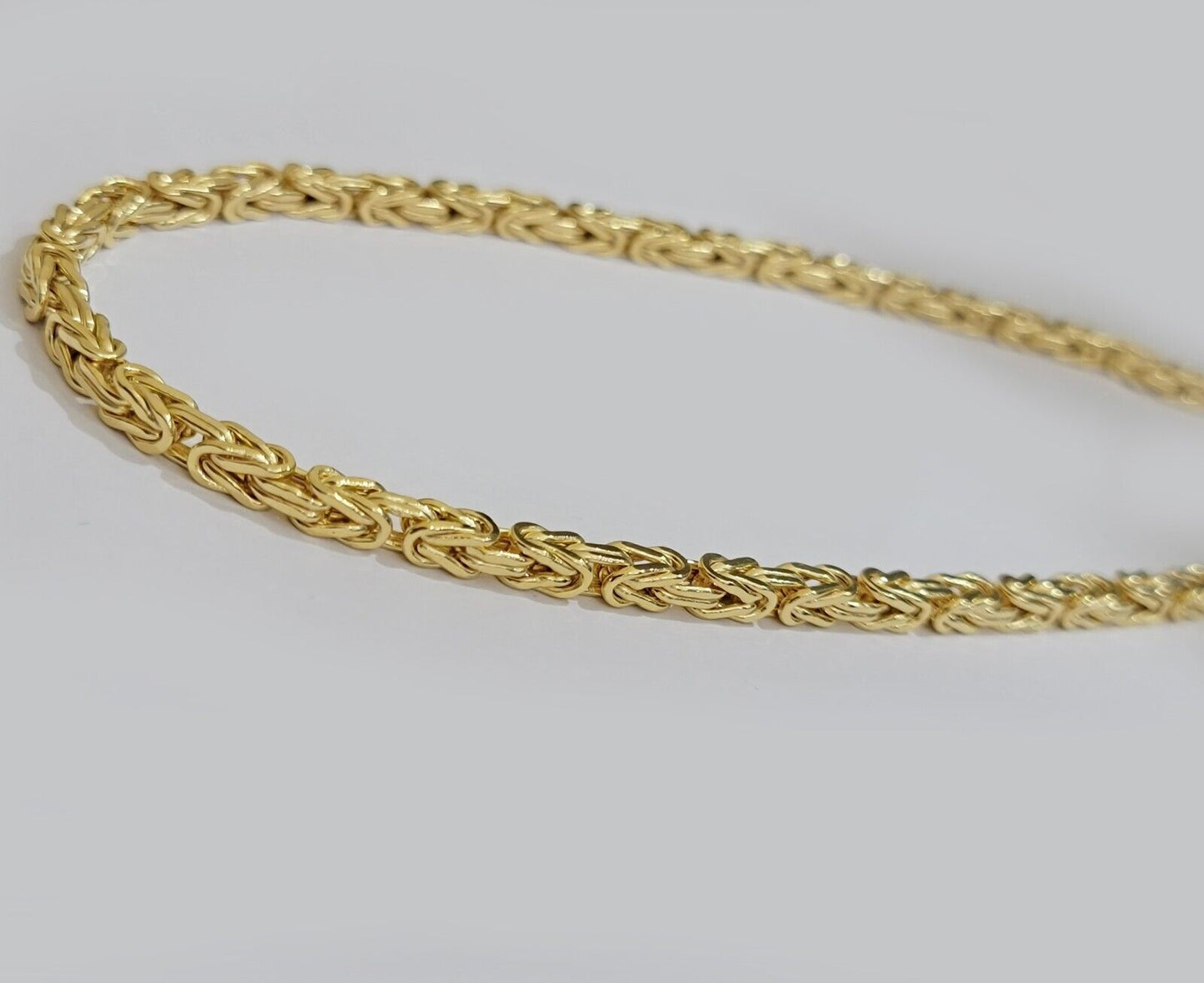 Real 14k Gold Necklace Byzantine Chain 18" Choker 4mm Men's 14kt Yellow Gold 14k