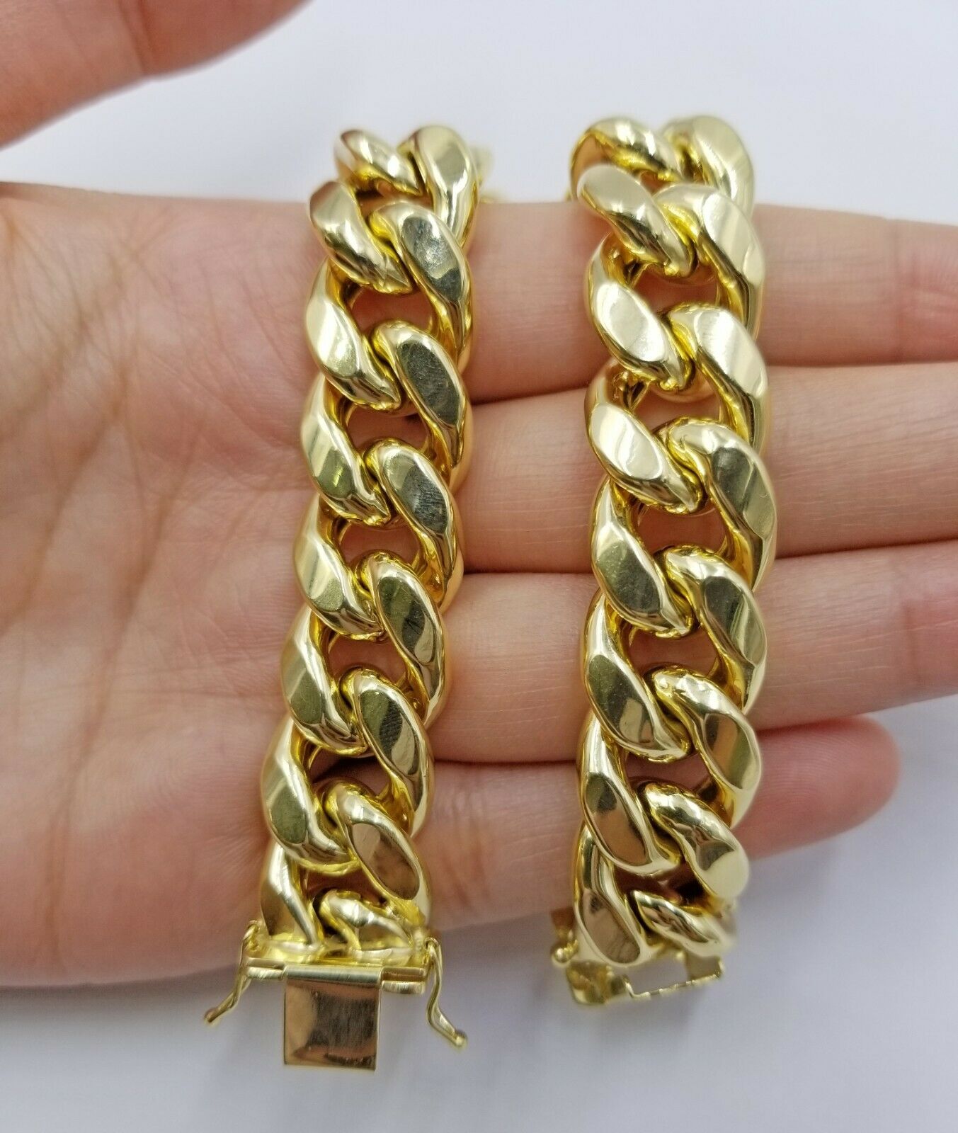 Real 10k Gold Mens Bracelet Miami Cuban Link 9" 15mm Box clasp Thick Strong 10kt