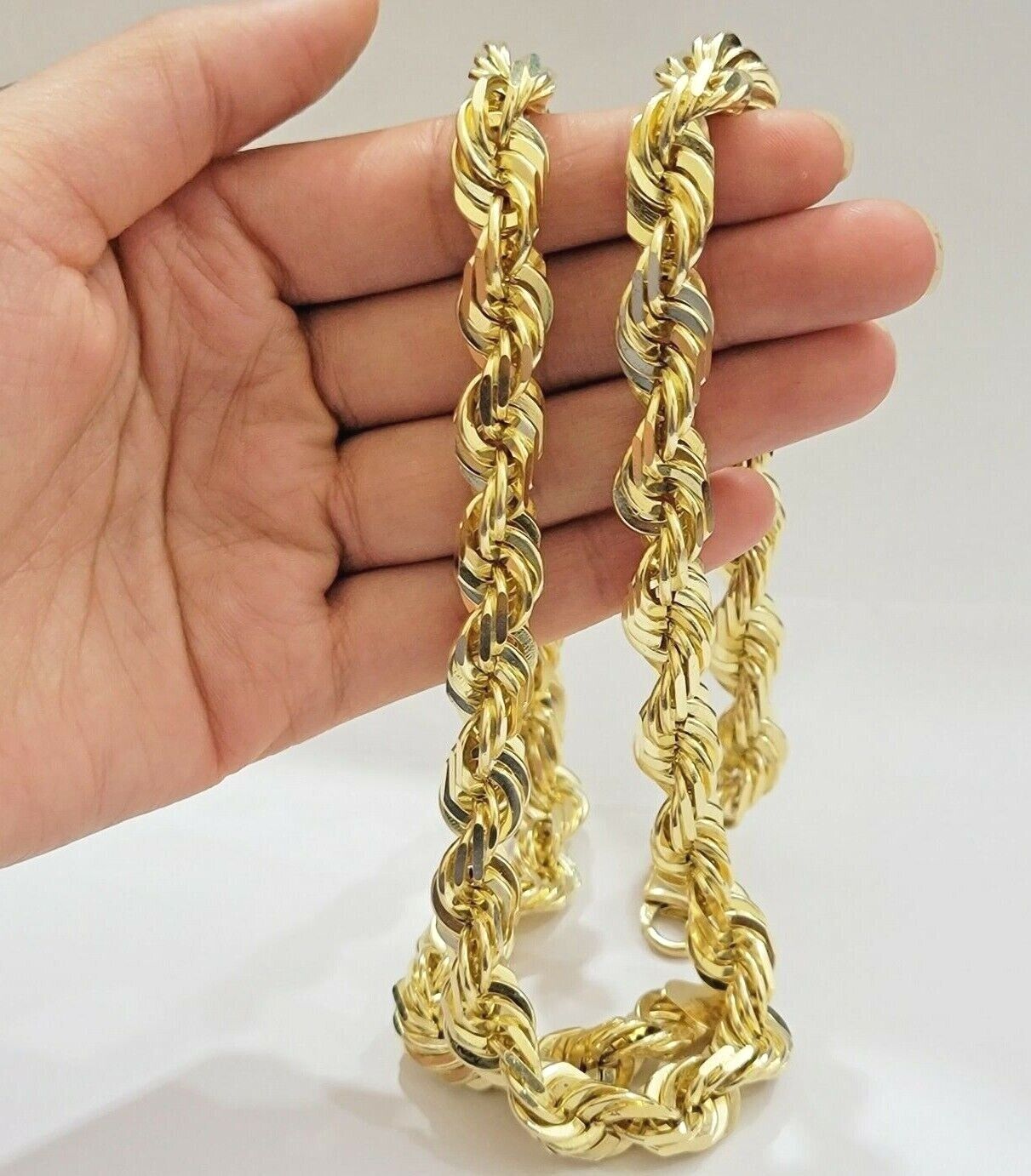 10mm Rope Chain Necklace 10k Yellow Gold 22" Choker Diamond Cut Men's REAL 10kt