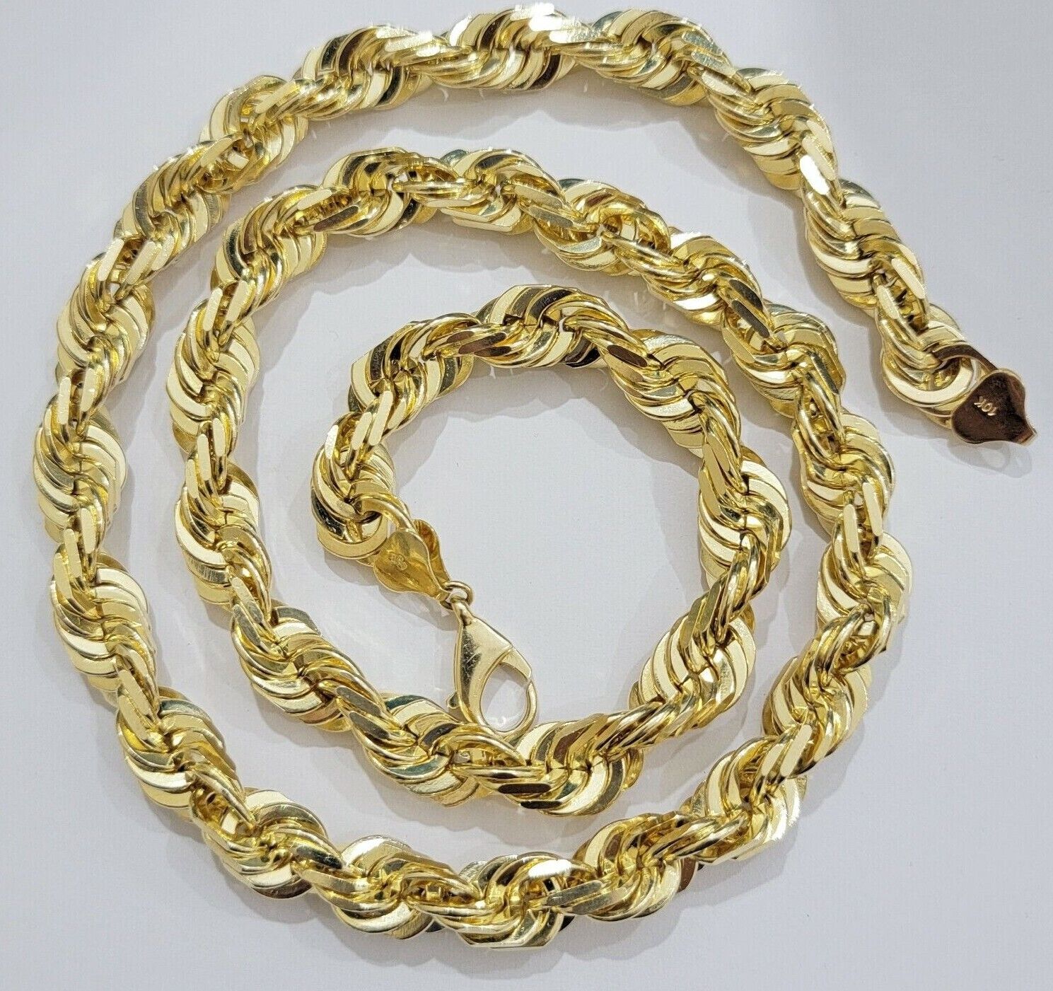 10mm Rope Chain Necklace 10k Yellow Gold 22