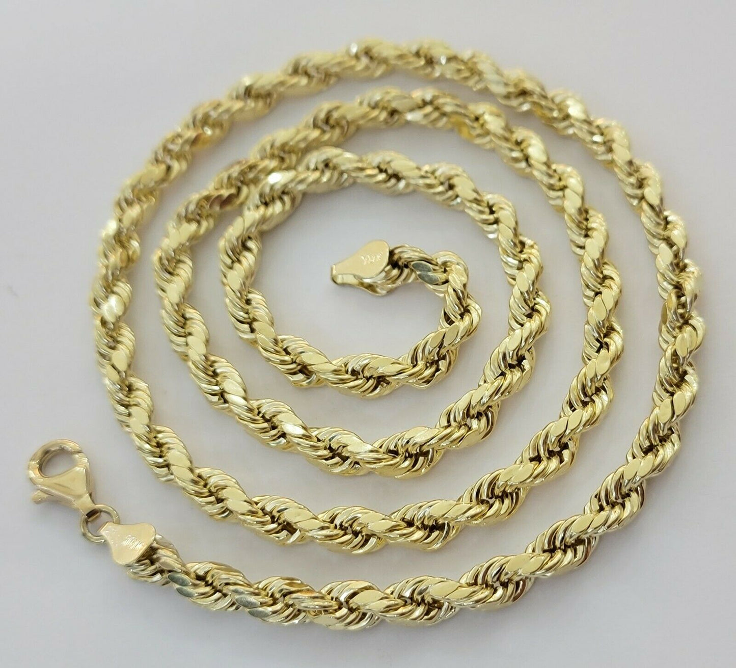 Real Gold 10k Rope Chain Necklace 5mm 18"-30" Inch Yellow Gold Diamond Cut Men's