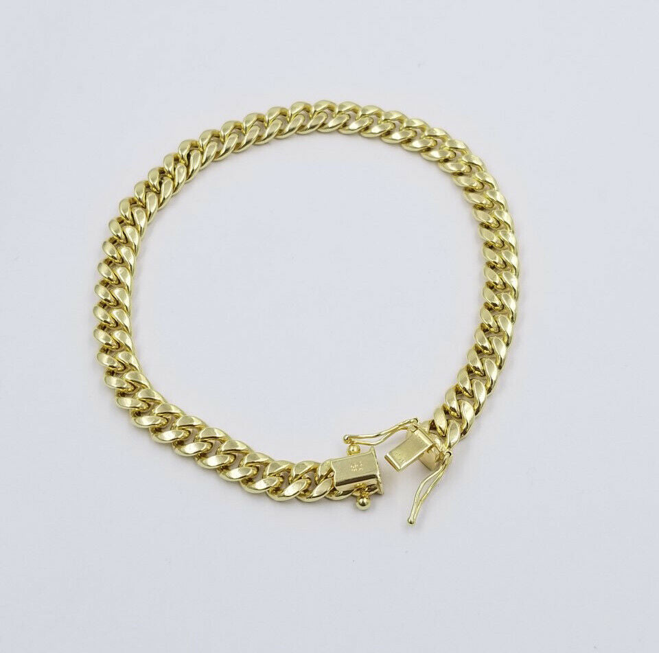 Ladies Real Gold 10k yellow Gold Cuban link bracelet 6mm 8" Long Box Lock Strong