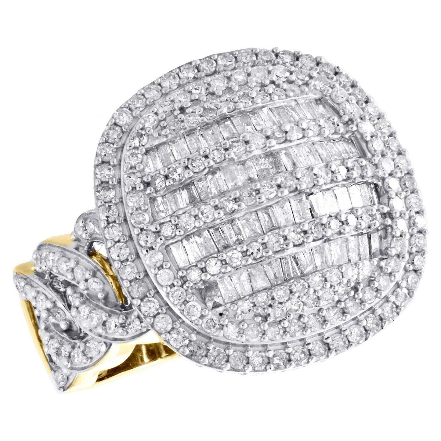 10K Yellow Gold Baguette Diamond Statement Cuban Link Dome Pinky Ring 1.7CT REAL