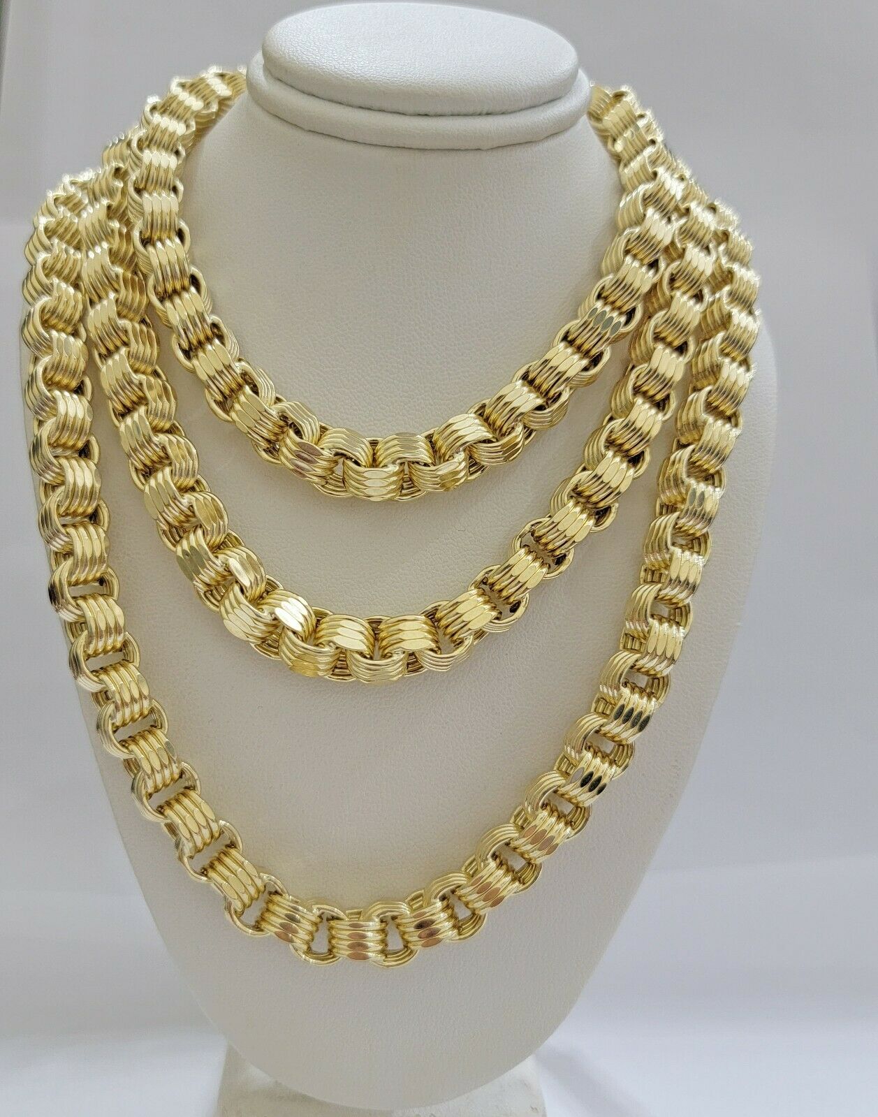 Real 10k Gold Byzantine Chain Necklace 8mm 30" Long 10kt Yellow Gold,Thick shiny