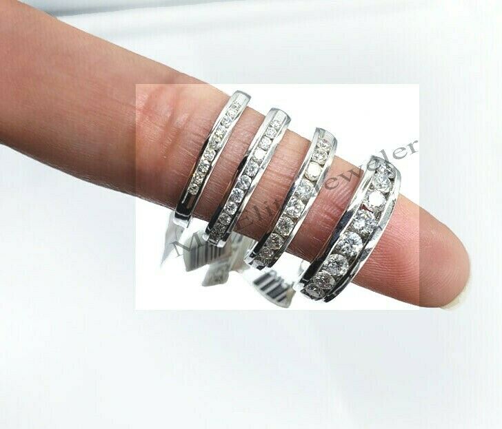 SOLID 14K White Gold Diamonds Men Band Ring 100%REAL anillo de oro con diamantes