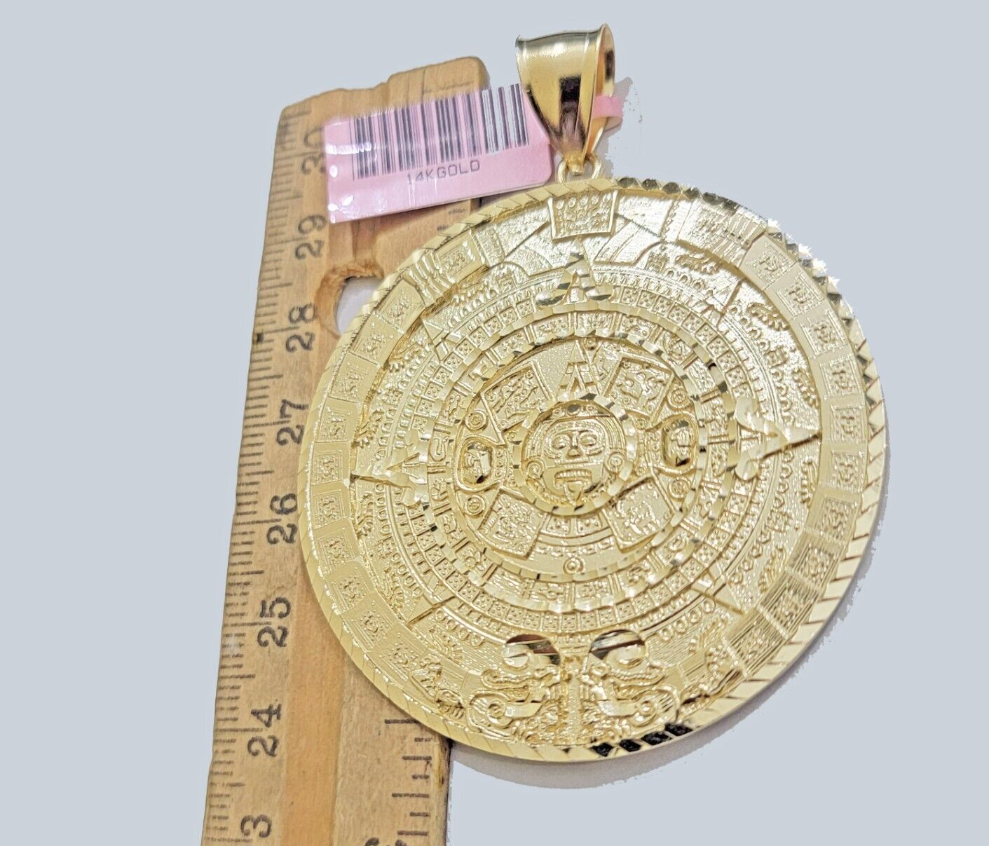 SOLID Real 14kt Yellow Gold Pendant Aztec Mayan Calendar 3.2