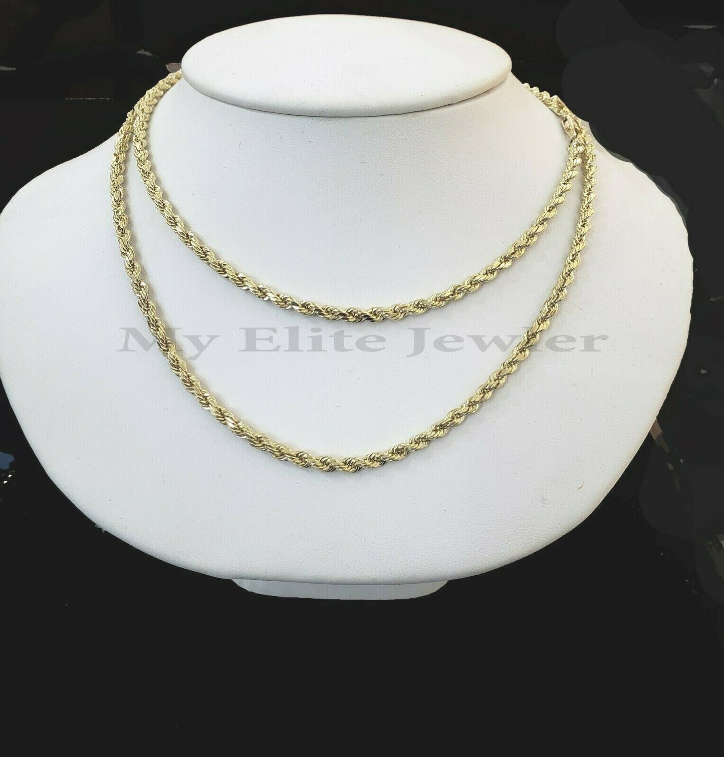 Real Gold Rope Chain Solid 14k Yellow Gold Necklace 18"-28" 3.5mm Diamond Cut