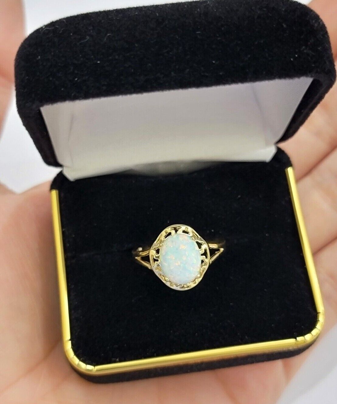 10k Yellow Gold Ladies White Opal Ring For Women Casual Band SALE Real Brand New