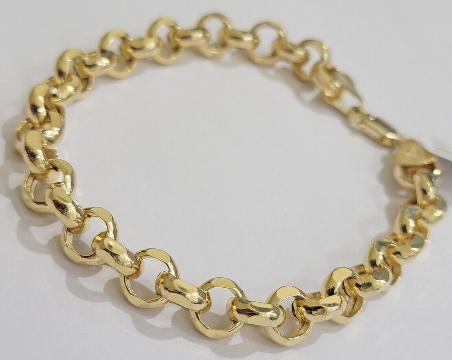 Real 10k Bracelet Rolo 8mm Circle Link 8" Inch Long Men &  Women 10K Yellow Gold