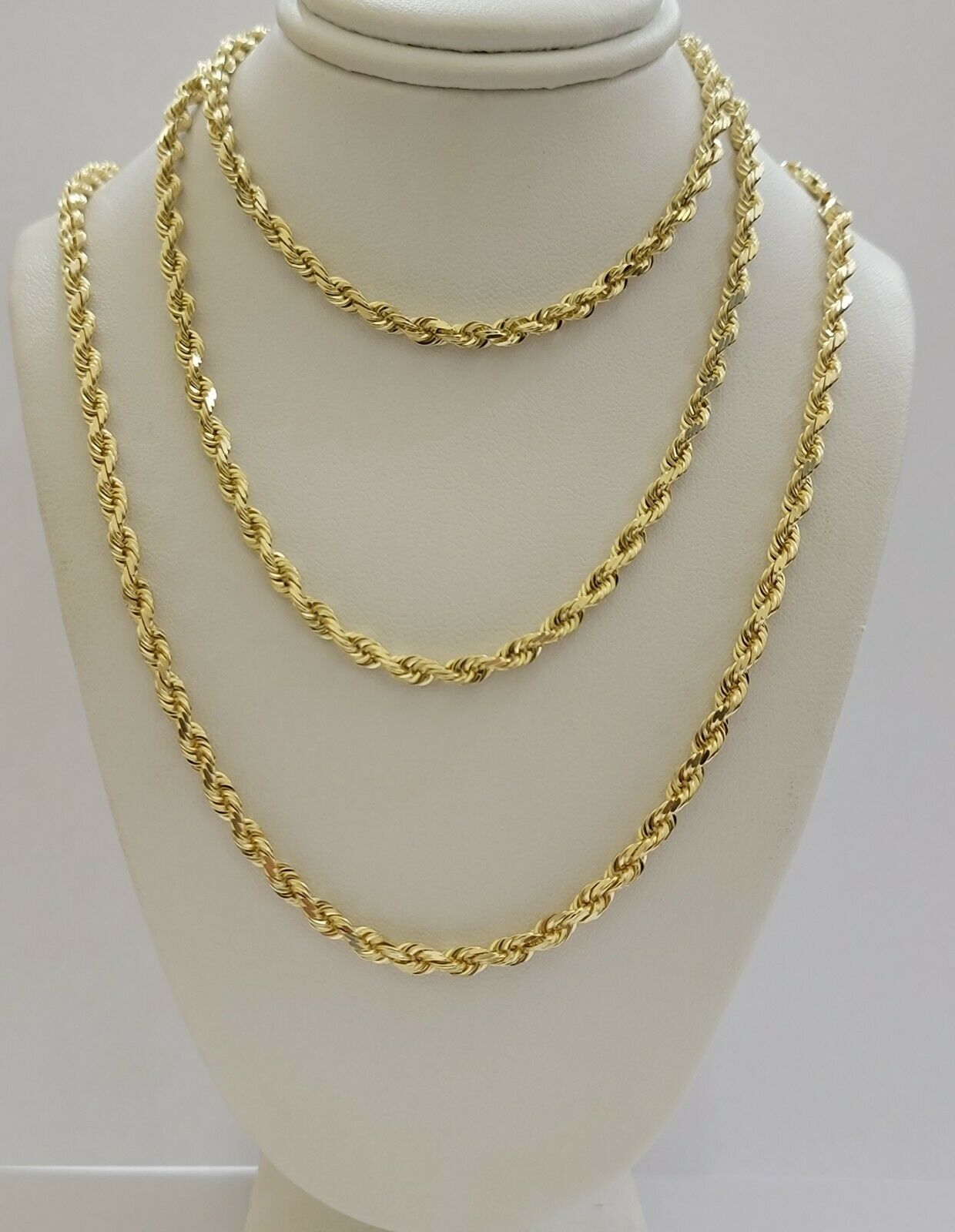 Solid REAL10k Gold Rope Chain 4mm 18"-30" Necklace 10kt Yellow Gold Diamond Cut