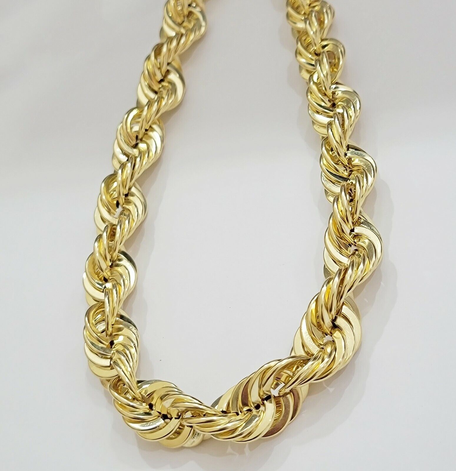 10K Yellow Gold Rope Chain Necklace 15mm Thick 26" Diamond Cut Men's Real 10kt