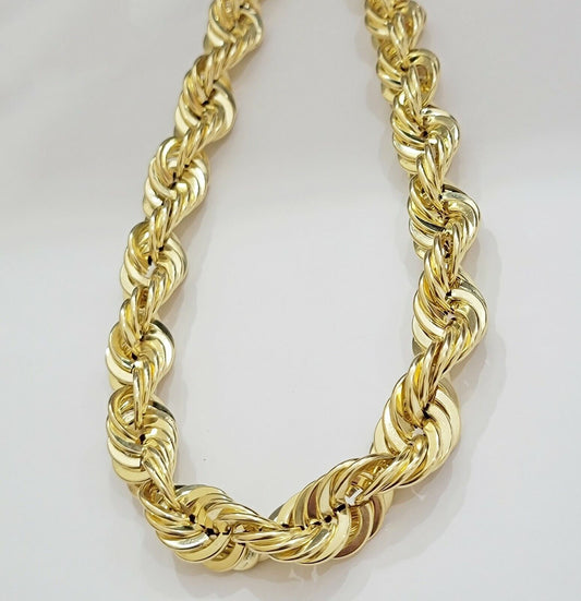 10K Yellow Gold Rope Chain Necklace 15mm Thick 26" Diamond Cut Men's Real 10kt