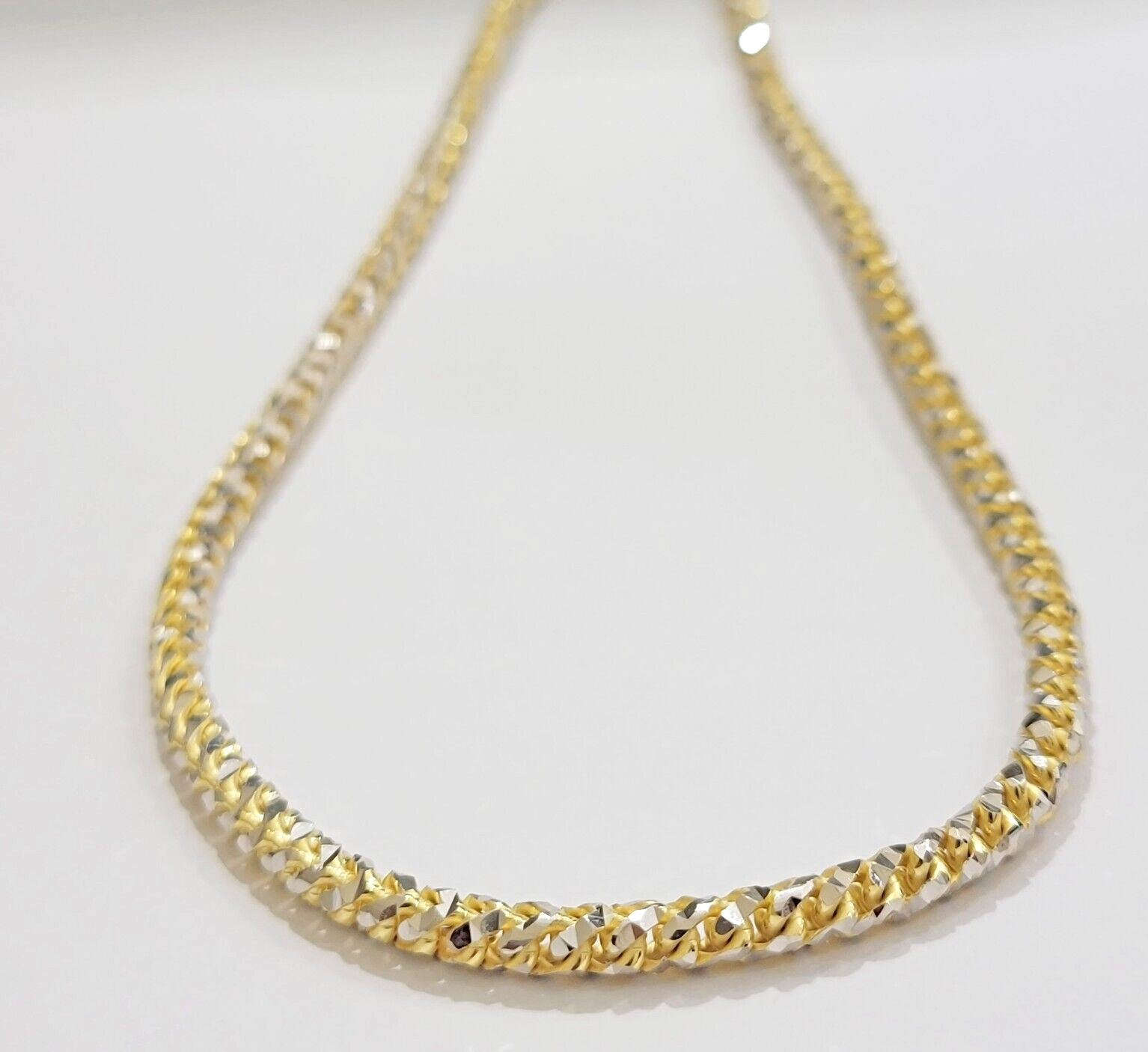 Solid 10k Yellow Gold Palm Box Chain Necklace Diamond cuts 4mm 26