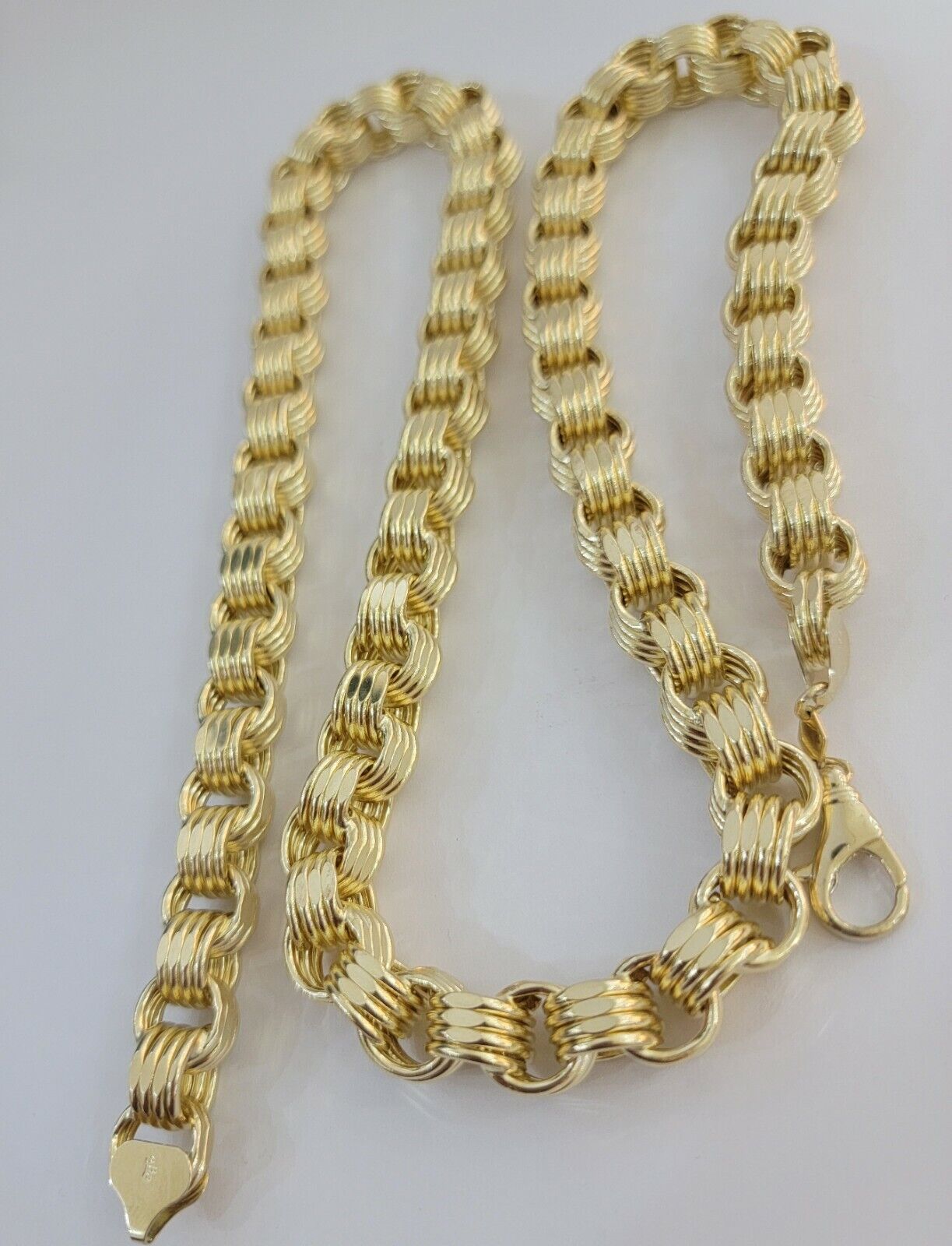 12.5mm Byzantine Box chain Necklace 26 Inch Real 10k Yellow Gold Men's , Thick