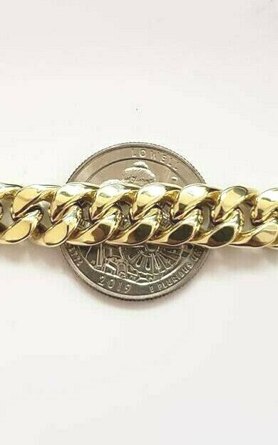 10k Yellow Gold Bracelet Men's cuban Link 7.5" 9mm Thick Box clasp Strong Link