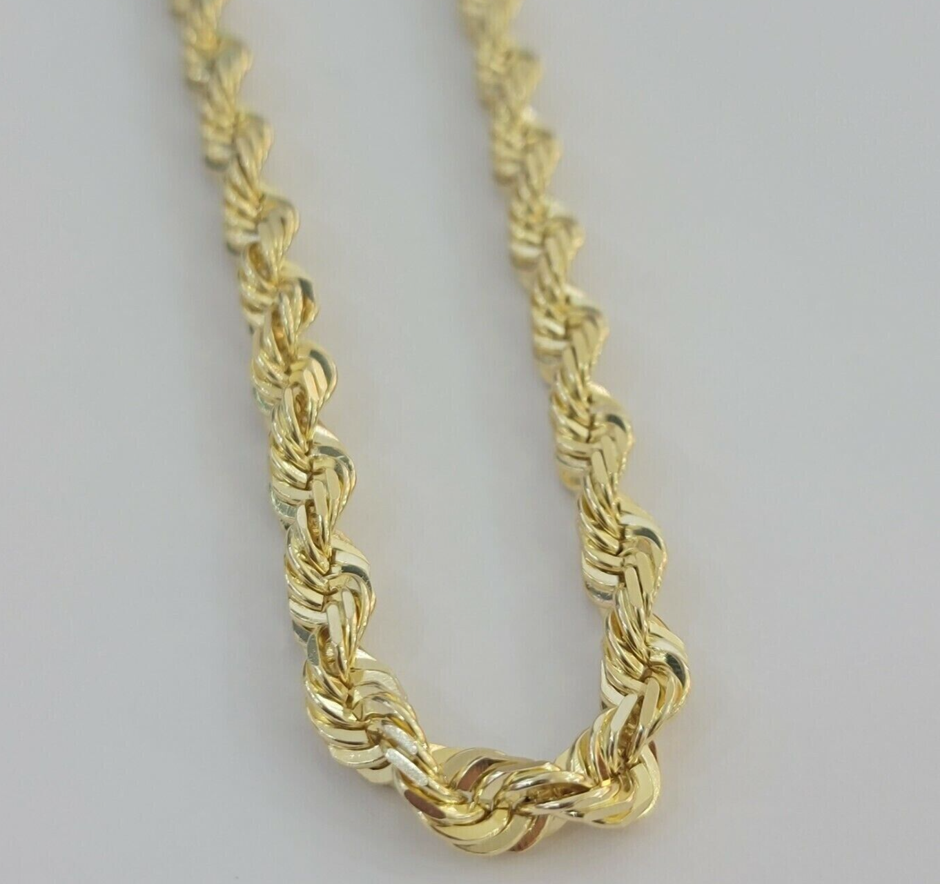 Real 14k Gold Rope chain Necklace 7mm Solid Link 14kt Yellow Gold Diamond Cuts