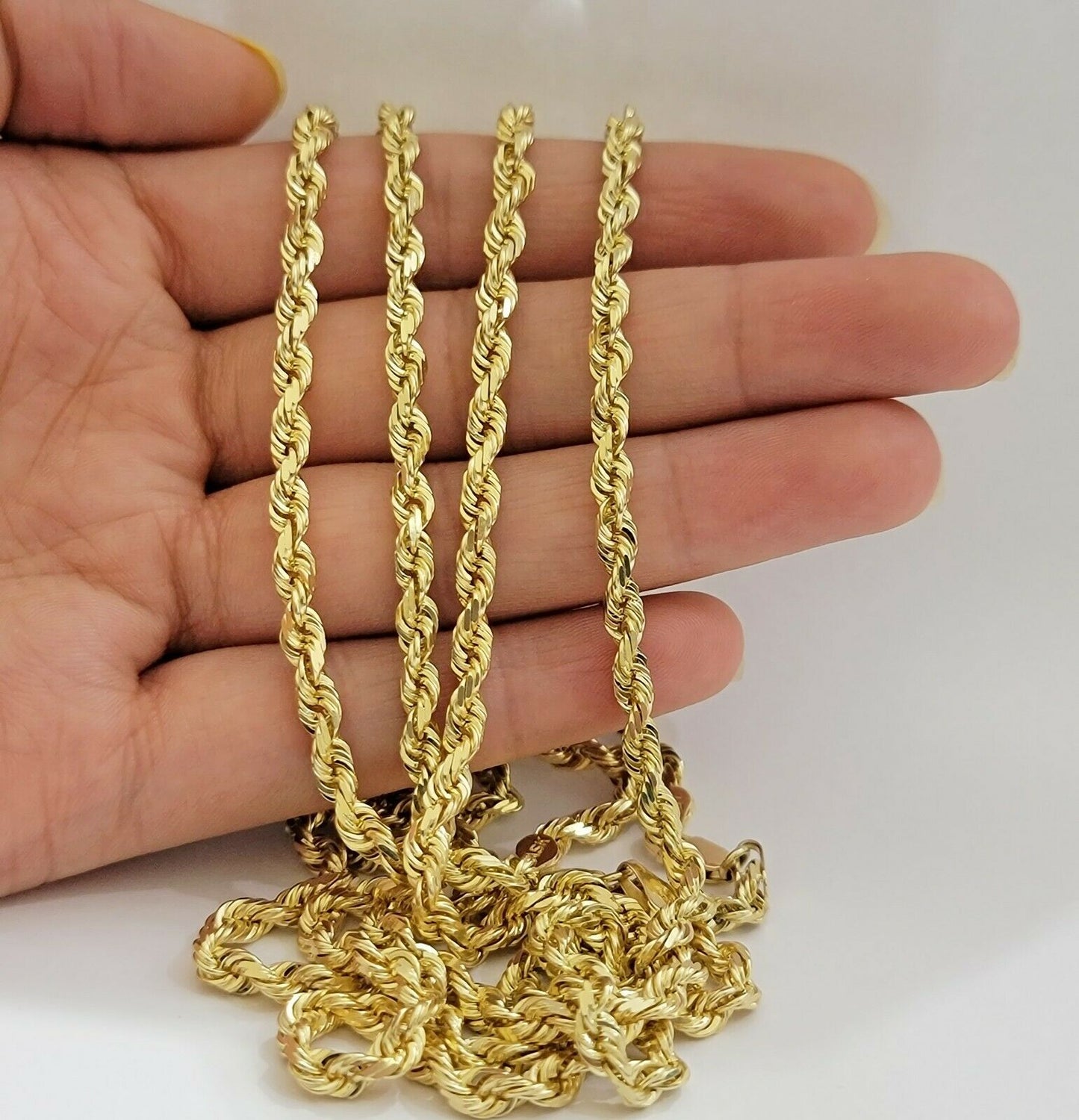 Solid REAL10k Gold Rope Chain 4mm 18"-30" Necklace 10kt Yellow Gold Diamond Cut