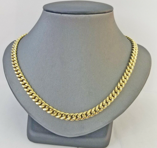 Real Gold chain 7mm 24 Inch Miami Cuban Link Necklace 10kt Yellow Gold For Mens