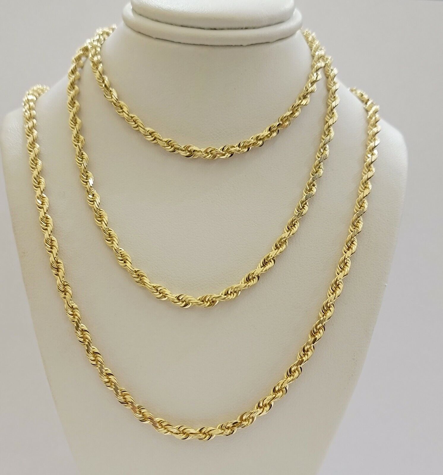 Solid 14k Gold Rope Chain Necklace 4mm 18"- 30" Inch REAL 14KT Yellow Gold