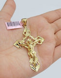 14k Yellow Gold Jesus Cross Charm Pendant 3 Inches Crucifix Chain Necklace SALE
