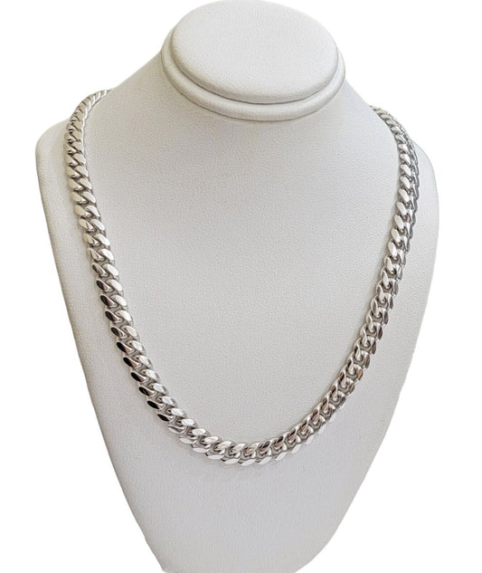 10k White Gold Miami Cuban Link Chain 7mm Solid Necklace 7mm  26" Inch SOLID 10k