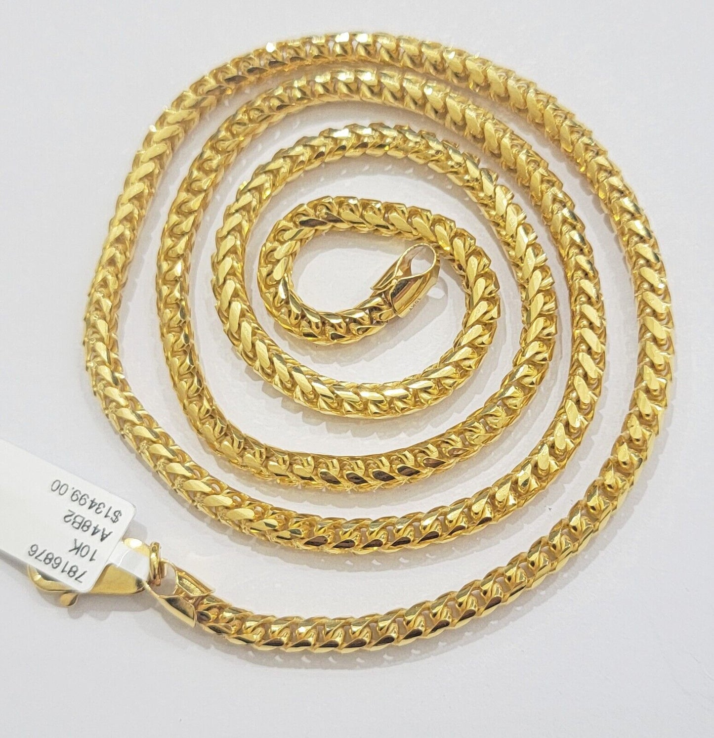 Real 10k Gold Necklace Franco Chain 4mm 26Inch Diamond Cut 10k Yellow Gold SOLID