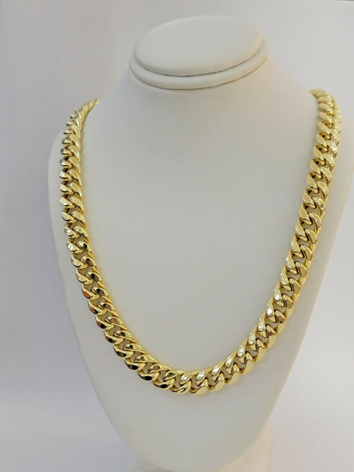 Real 14k Gold Chain Necklace Miami Cuban Link 24" 9mm Men 14kt Yellow Gold SOLID