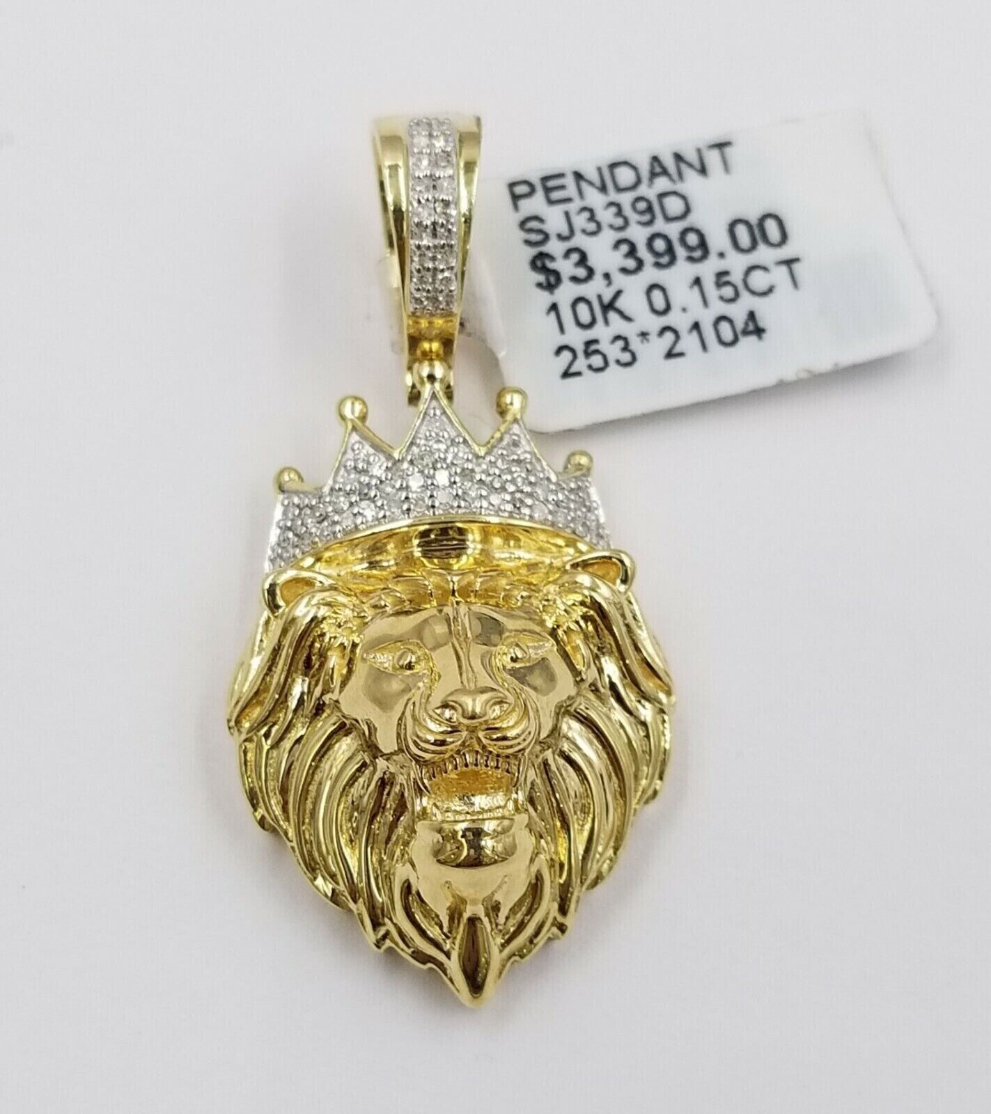 Diamond Lion Head charm Pendant with Genuine 0.15 CT Diamonds 10K Yellow Gold