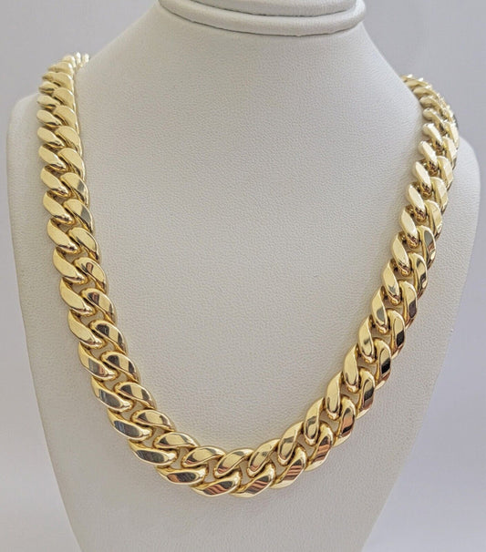 11mm Cuban Solid Link Chain Mens Necklace 10k Yellow Gold 22" Thick Heavy, SALE