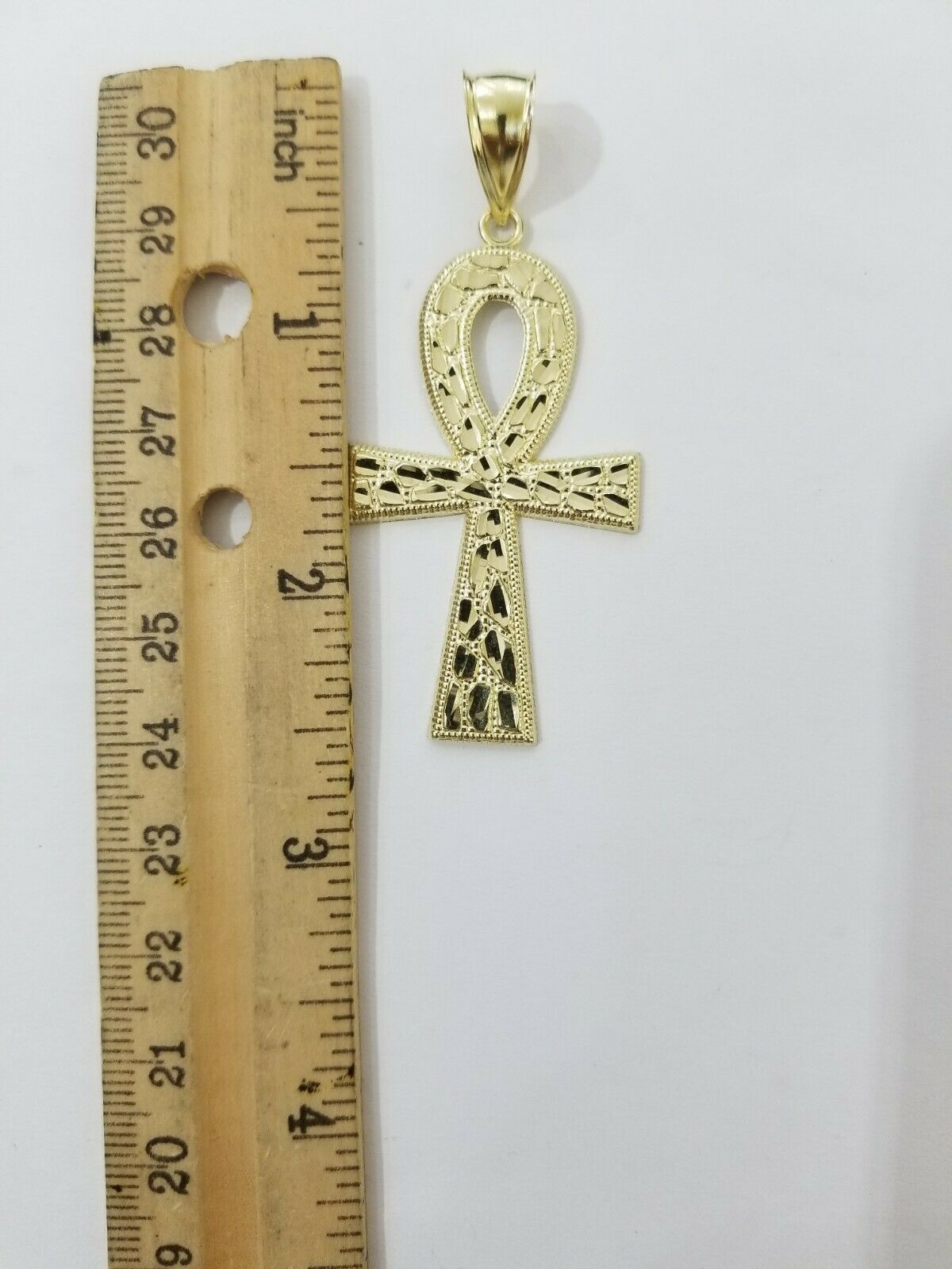 Real Gold Ankh Cross Charm Pendant 10k Yellow Gold Nugget Diamond Cuts Men Women