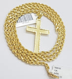 10k Yellow Gold Rope Chain & Cross Charm Set REAL 10KT 28 Inch necklace pendant