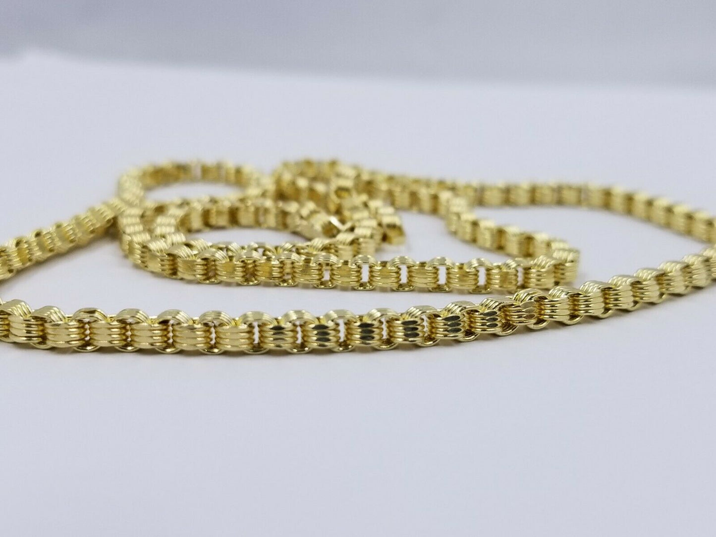 Men's 10kt Yellow Gold Box Byzantine Chain Necklace 30 Inch 4mm REAL, Rope,Cuban