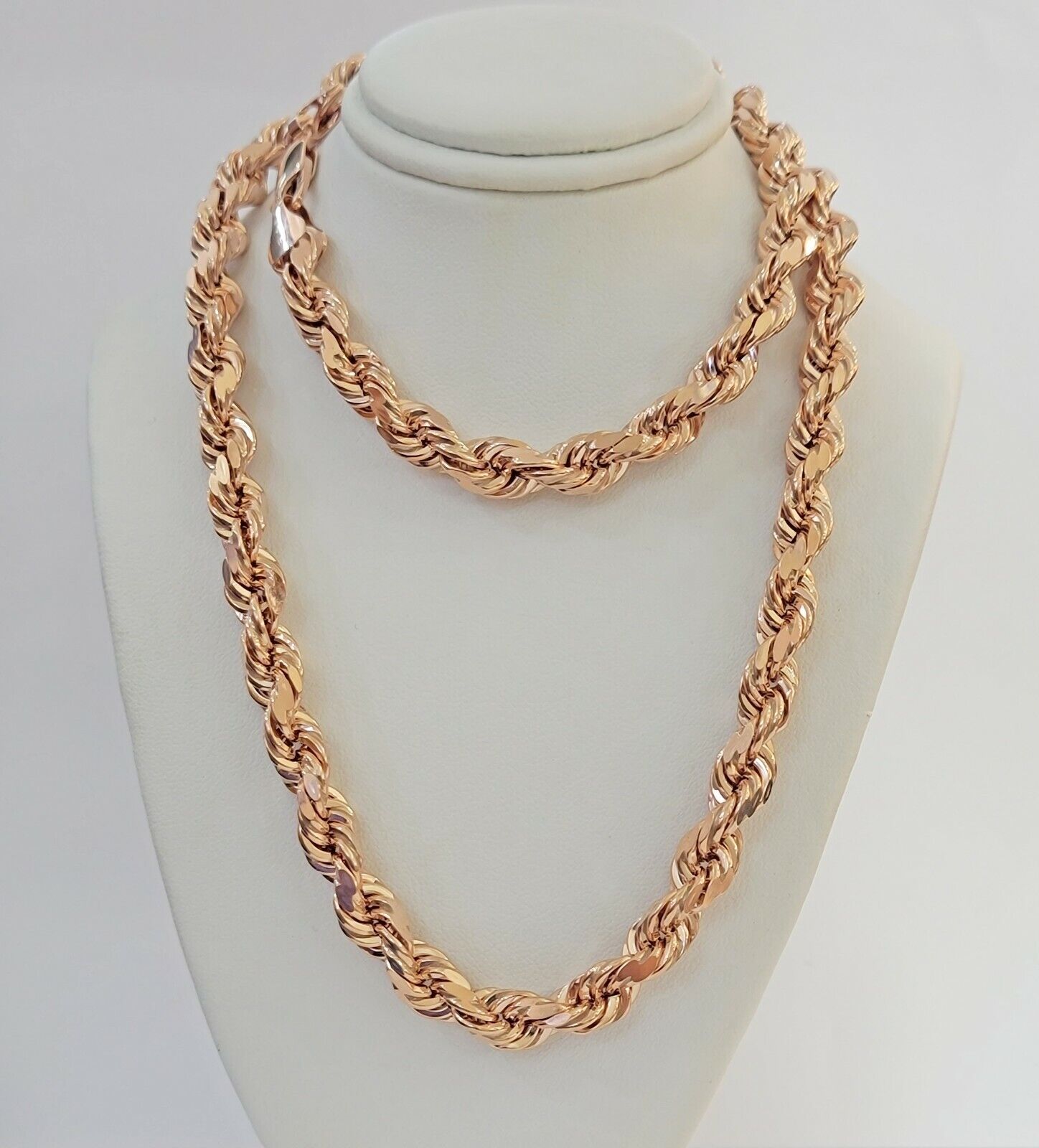 Solid 10k Rose Gold Rope Necklace Mens 8mm 22