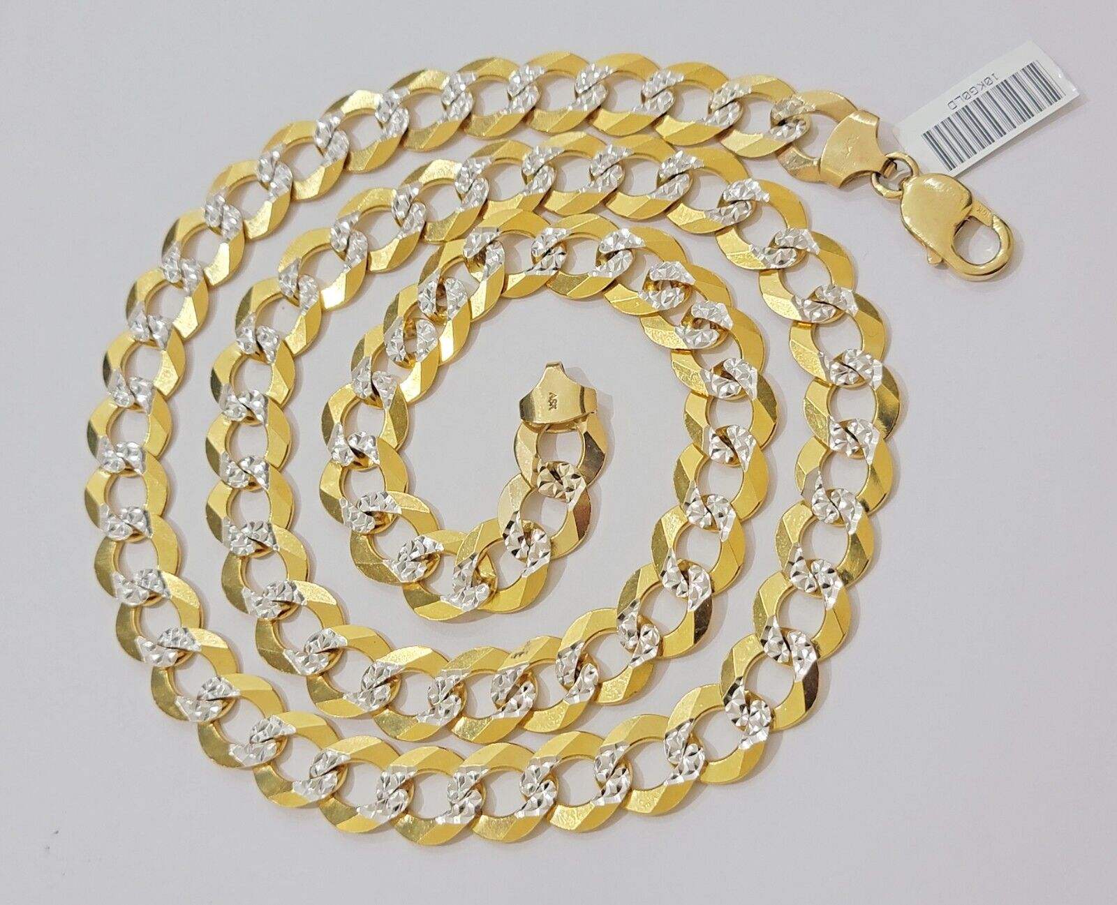 10k Yellow Gold Chain Necklace Cuban Curb Link 22" Diamond Cuts 12.5mm Solid Men