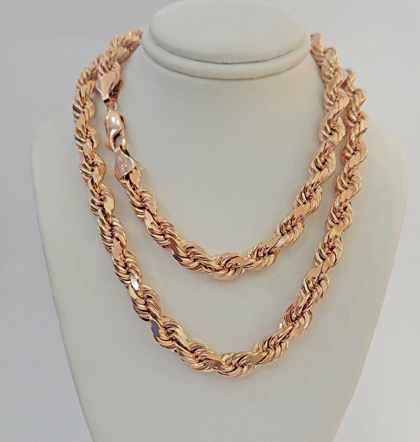 Rope Chain Necklace Real 10k Rose Gold 7mm 20"-26" Inch Diamond Cuts HEAVY SOLID