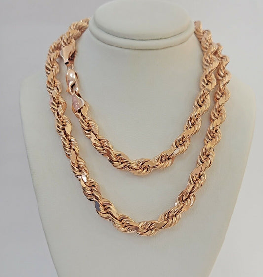 Rope Chain Necklace Real 10k Rose Gold 7mm 20"-26" Inch Diamond Cuts HEAVY SOLID