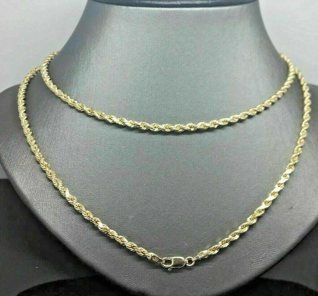 14K Yellow Gold Solid Chain Necklace 3mm 22" Inch Lobster , Real 14kt, Bracelet