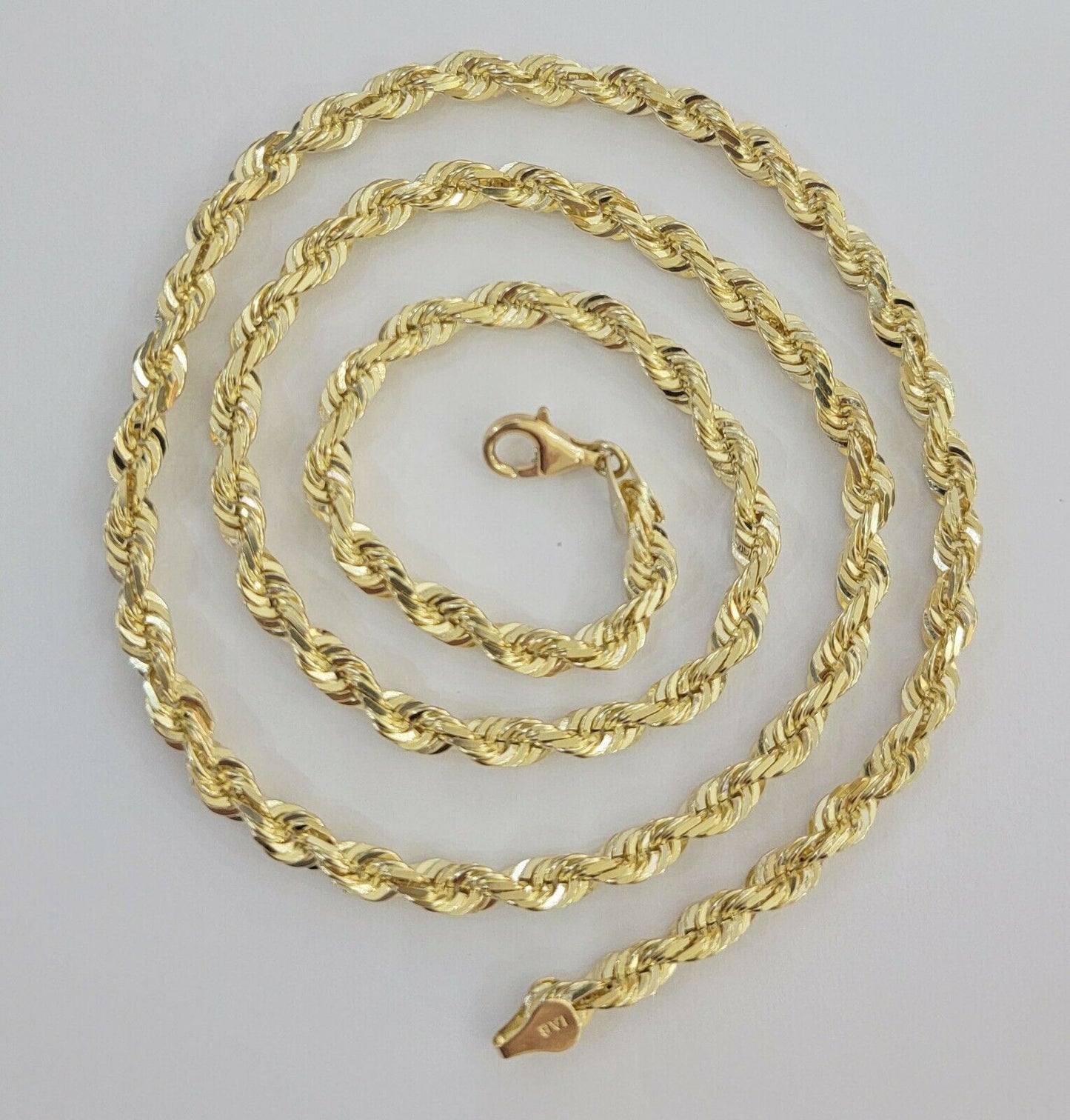 Solid Gold Rope Chain 10k Yellow Gold Necklace 24" 5mm Diamond Cut,Lobster, REAL