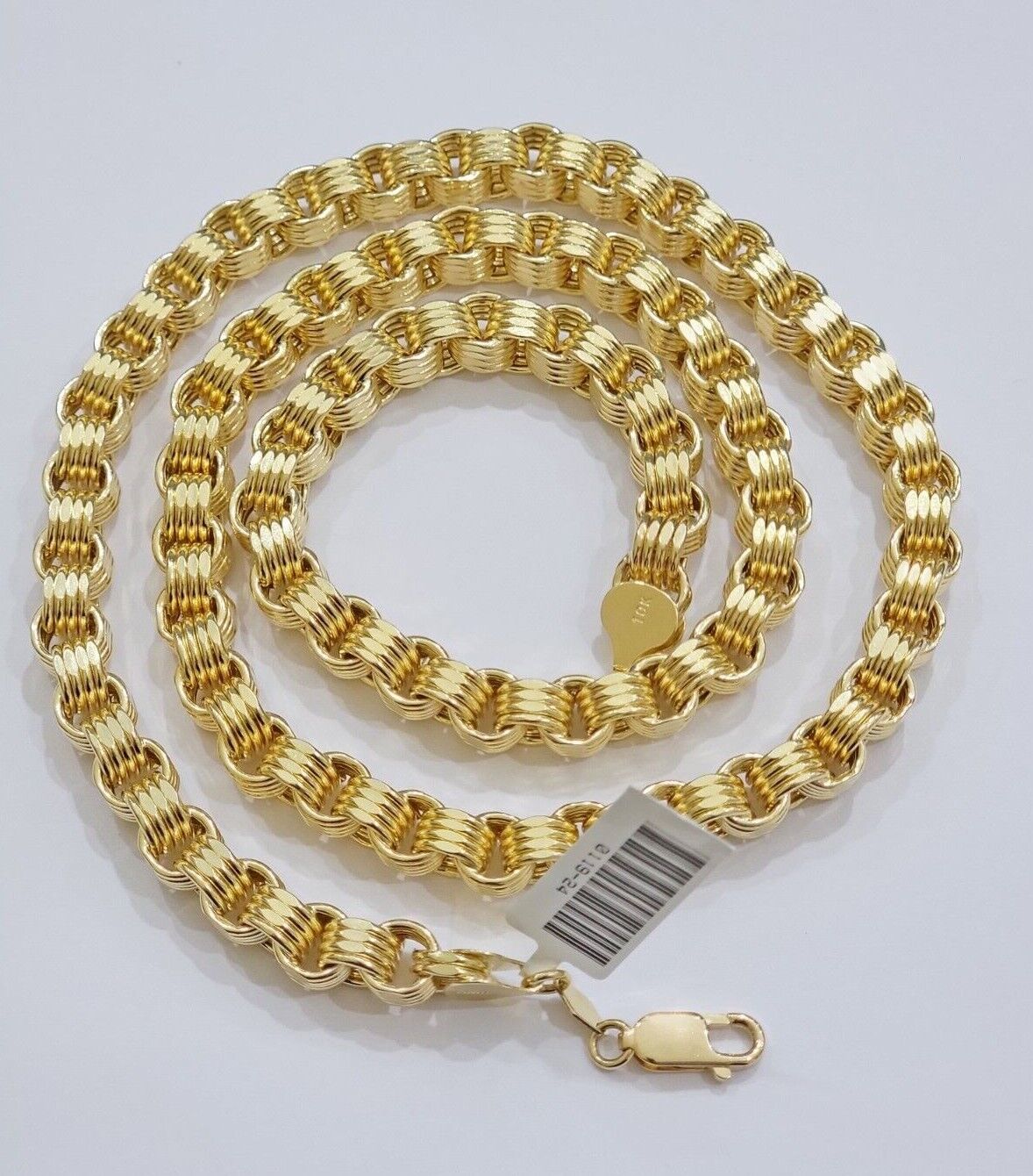 Real Gold Box Byzantine Chain Necklace 7.5mm 10K Yellow 22 Inches Men 10KT SALE