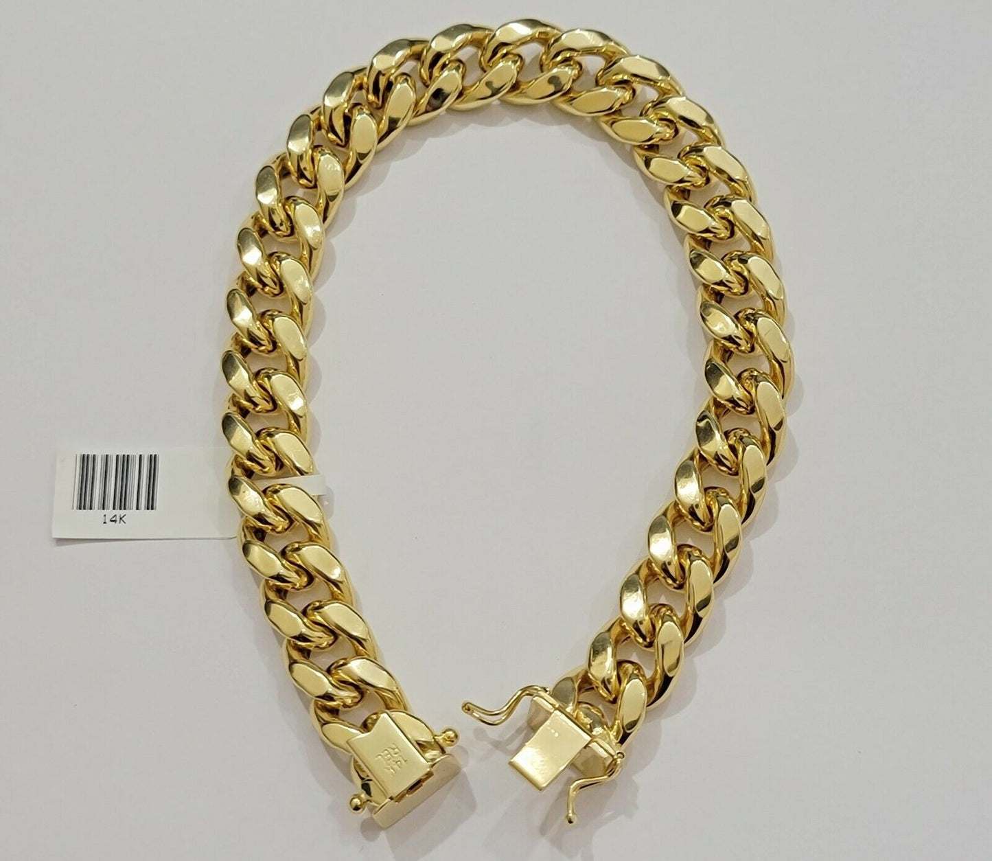 Real 14kt Gold Bracelet Miami Cuban Link 11mm 8.5"Inch Box Lock, Mens 14k STRONG